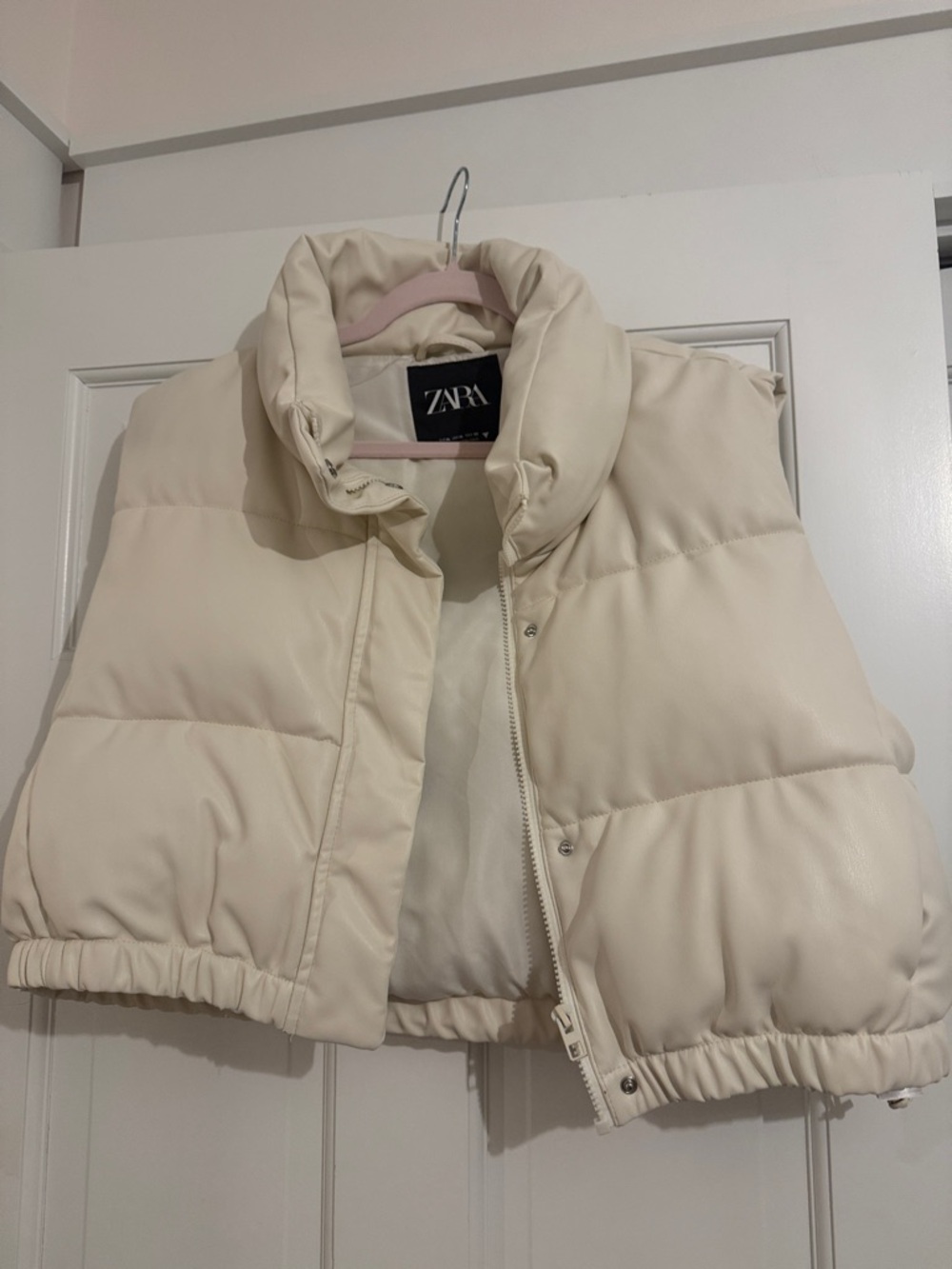 Zara Ivory Cropped Puffer Vest